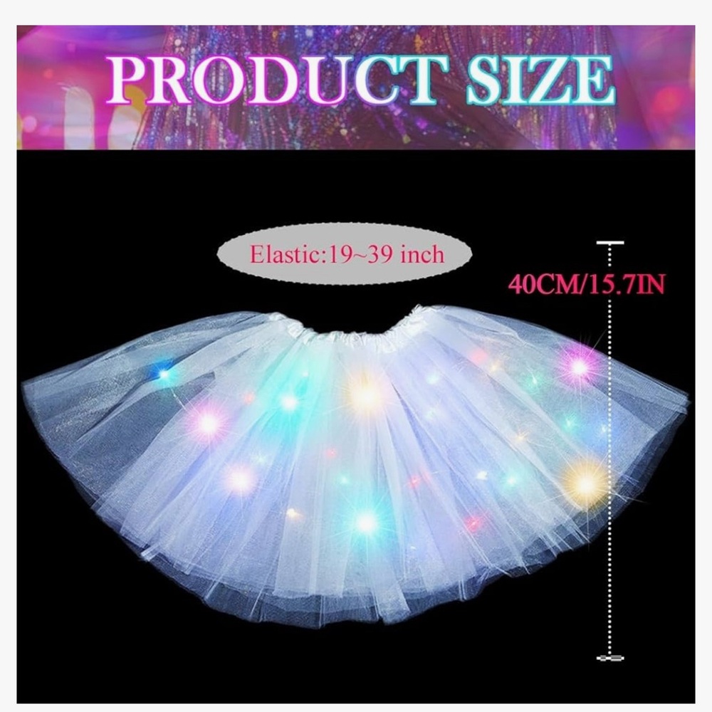 White Glow LED Tutu Skirt Adult Small